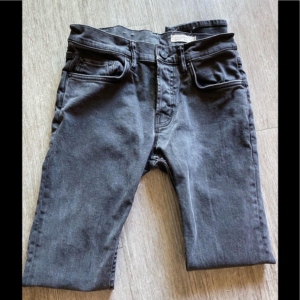 Allsaints mens jeans dark gray size 30x 32 waist gray skinny jeans.